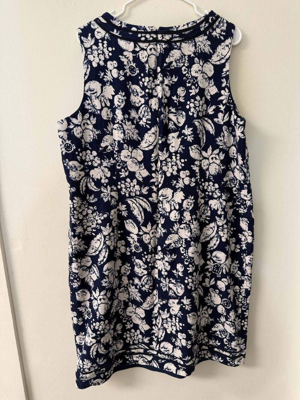 Talbots Plus Navy and White Fruit Print Textured Sleeveless Shift Dress Size 16W